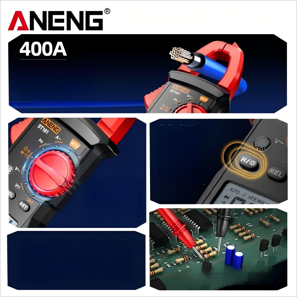 ANENG PN200 Digital Clamp Meter Multimeter Ammeter 4000 Counts DC/AC 600A Current Voltage Tester Car Hz Capacitance NCV Ohm Test