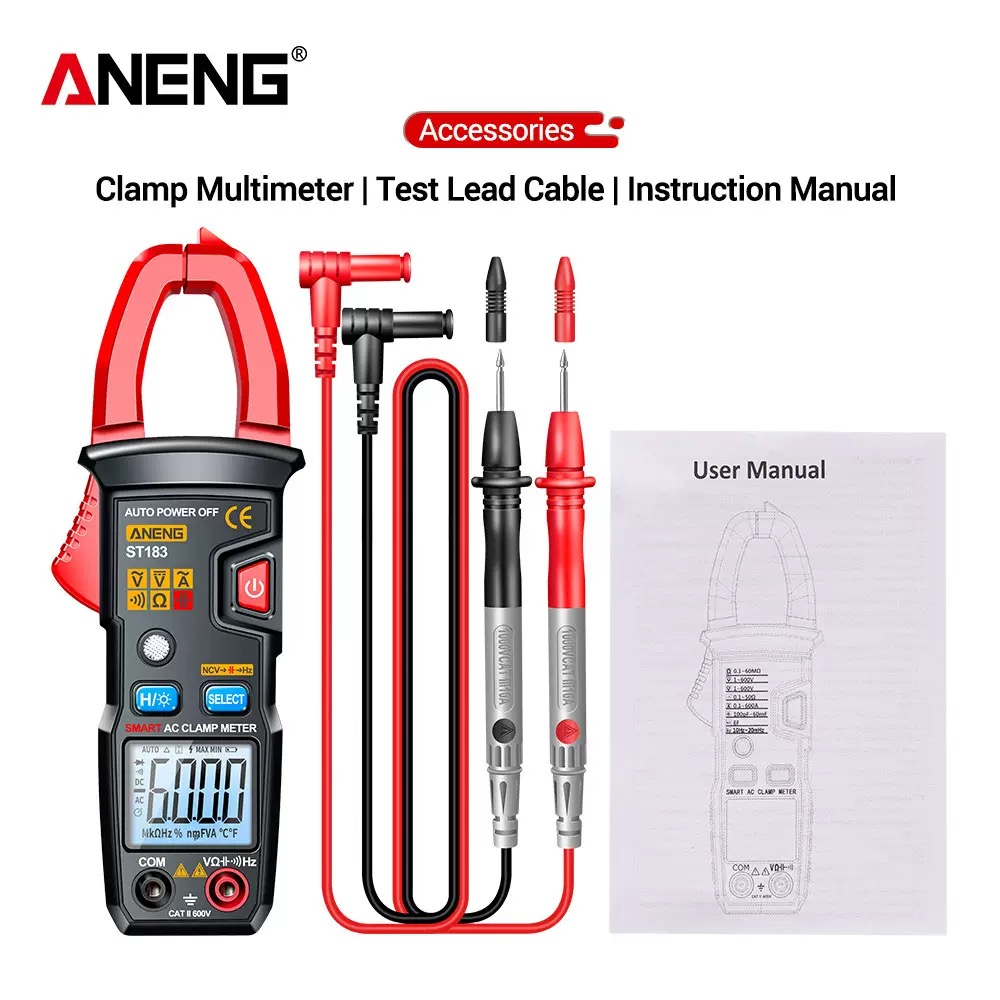 ANENG PN200 Digital Clamp Meter Multimeter Ammeter 4000 Counts DC/AC 600A Current Voltage Tester Car Hz Capacitance NCV Ohm Test
